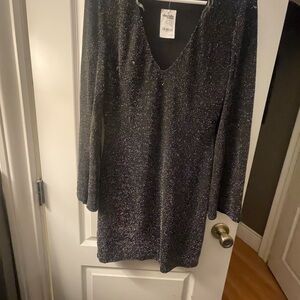 Charlotte Russe Black Sparkle V-Neck Dress